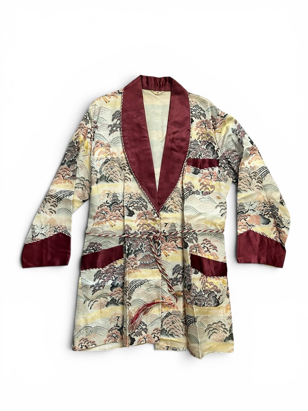 1940s Vintage Smoking Jacket Asian pattern brocade M/L